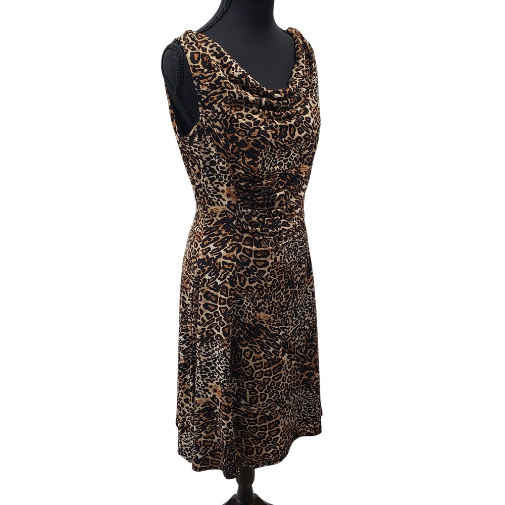 Jones New York Dress Animal Print Sleeveless Cowl Neck Midi Size 6 Party Glam‎